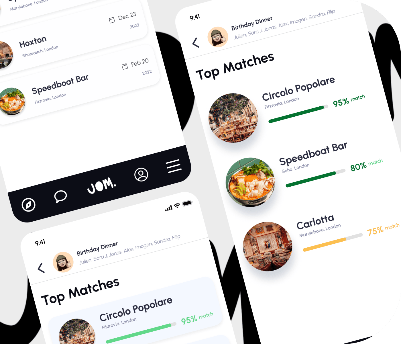 Find Your Flavor Fast with Jom! 🍽️📱 Swipe your way to the perfect dining experience. Our savvy algorithm adapts to your tastes, connecting you with a curated selection of eateries. From solo adventures to group feasts, Jom makes it easy to overcome those 'where to eat?' dilemmas. Each swipe refines your choices, leading you to 'Top Match' restaurants that cater precisely to your cravings. Ready to revolutionize your dining? Let Jom guide you to gastronomic delights! 🥘✨